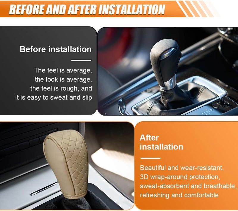BDZMC Leather Car Gear Shift Cover, Anti-Slip Dust Waterproof Gear Shifter Stick Protector, Soft Breathable Universal Automotive Shift Knob Decoration Accessories, Fit Car, SUV, Truck (Beige) - Image 5